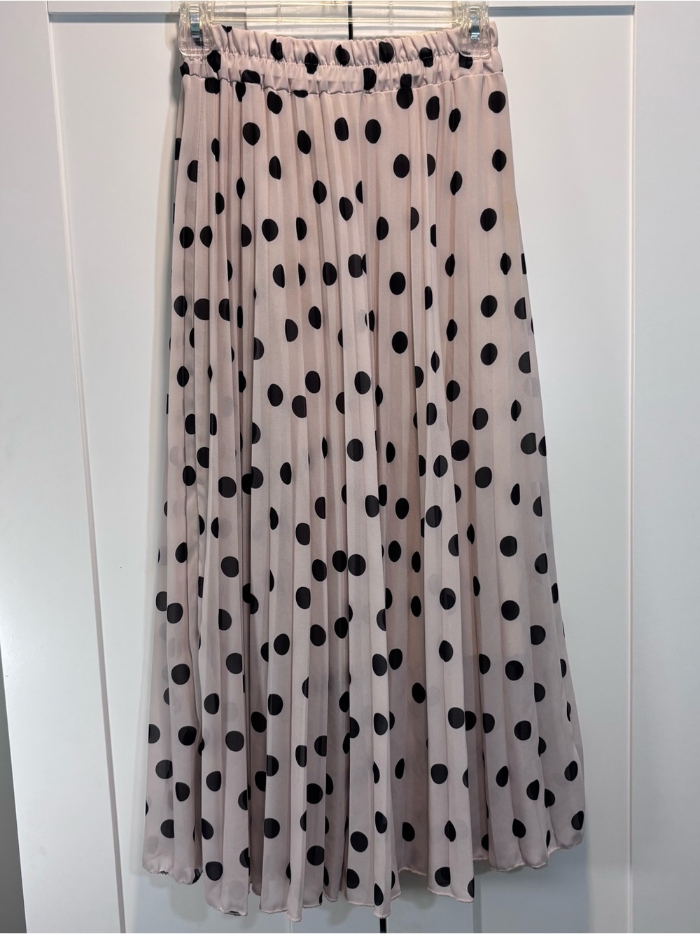 SENES Polka Dot Cream And Black Women’s Midi Skirt Pleated